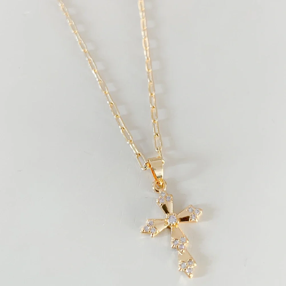 Dainty CZ Cross Necklace | 14k Gold Filled - Picture 3 of 12
